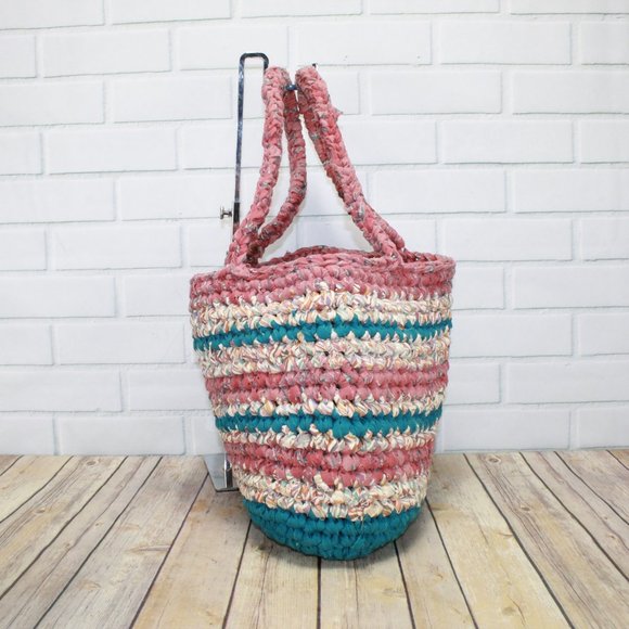 Women's Multi-Color Open Top Braided Jute Double Handle Tote Handbag Size L - Picture 2 of 7